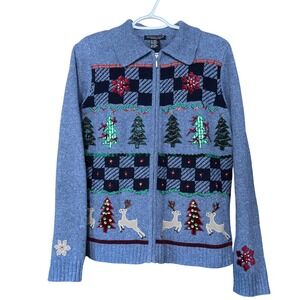 Reference Point Women's size Medium Christmas Holiday Cardigan Sweater Full Zip